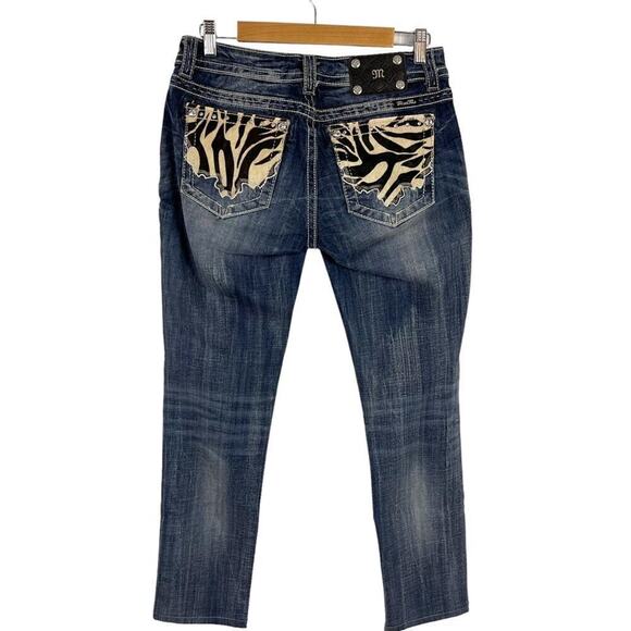 Miss Me Cow hide Crystal Studded Blue Denim JW5915S Boot Cut Stretch Jeans 29 - Picture 8 of 16